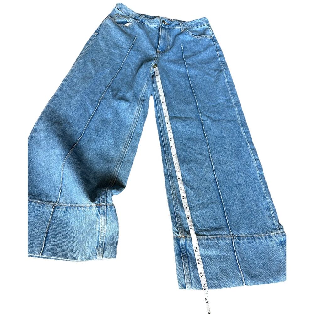 Zara Logo High-Waisted Cropped Wide Leg Jean Sz 6 Blue For Womens Cotton 100% - Picture 9 of 16
